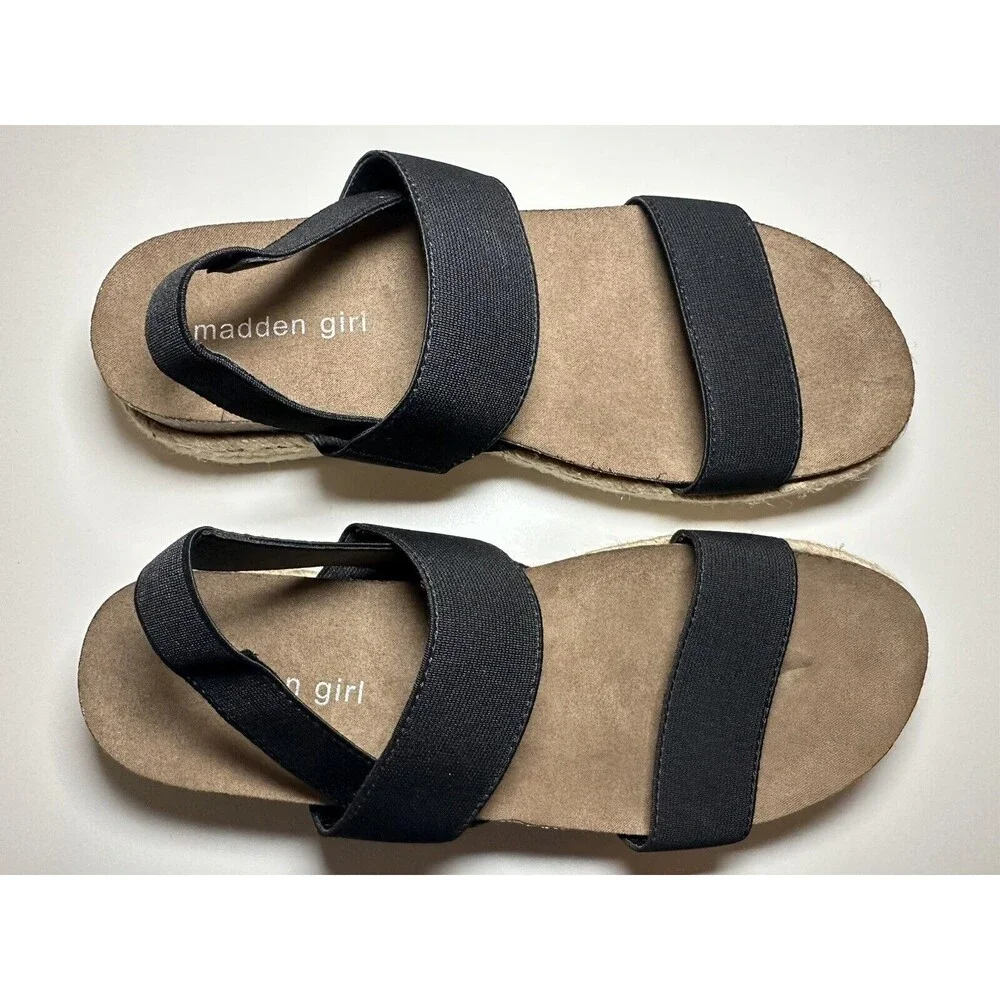 MADDEN GIRL Cassie Black Platform Espadrille Sandals SIZE 8M *NEW*‎